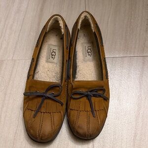 UGG Tan Leather Loafers with Cozy Lining
